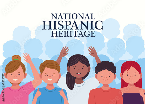 national hispanic heritage celebration with people characters in white background