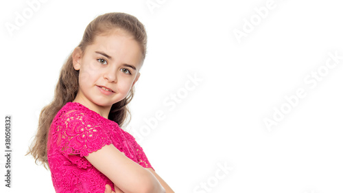 Portrait of a little girl close-up.Isolated on white background. © lotosfoto