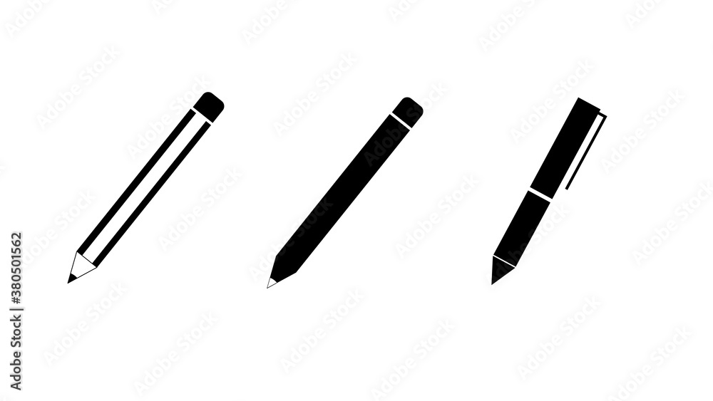 Pens, pencil, markers set isolated on white background