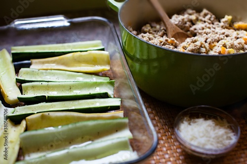Ingredients for a stuffed zucchini recipe