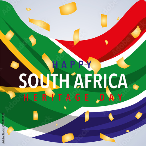 happy South African heritage day, poster with flag of South Africa in the background