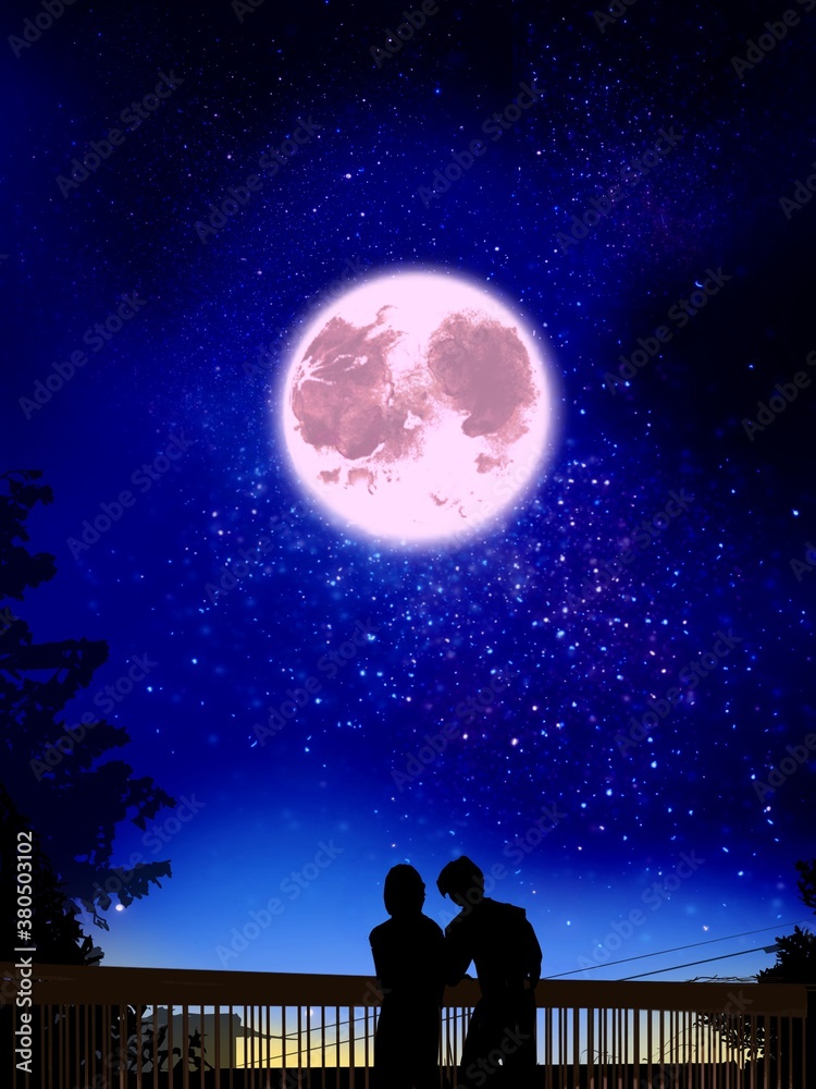 Silhouette of lovers in the night Silhouette of lovers in the night