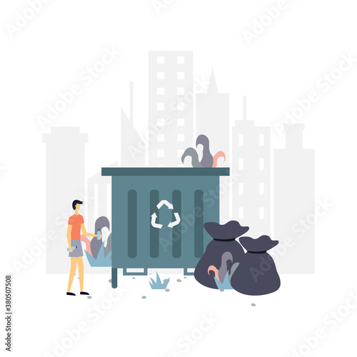 Waste disposal education flat illustration.Vector design.Suitable for landing page, ui, website, mobile app, editorial, poster, flyer, article, and banner.