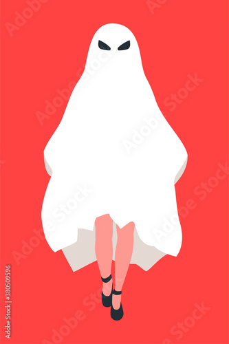 A woman in a ghost costume for halloween