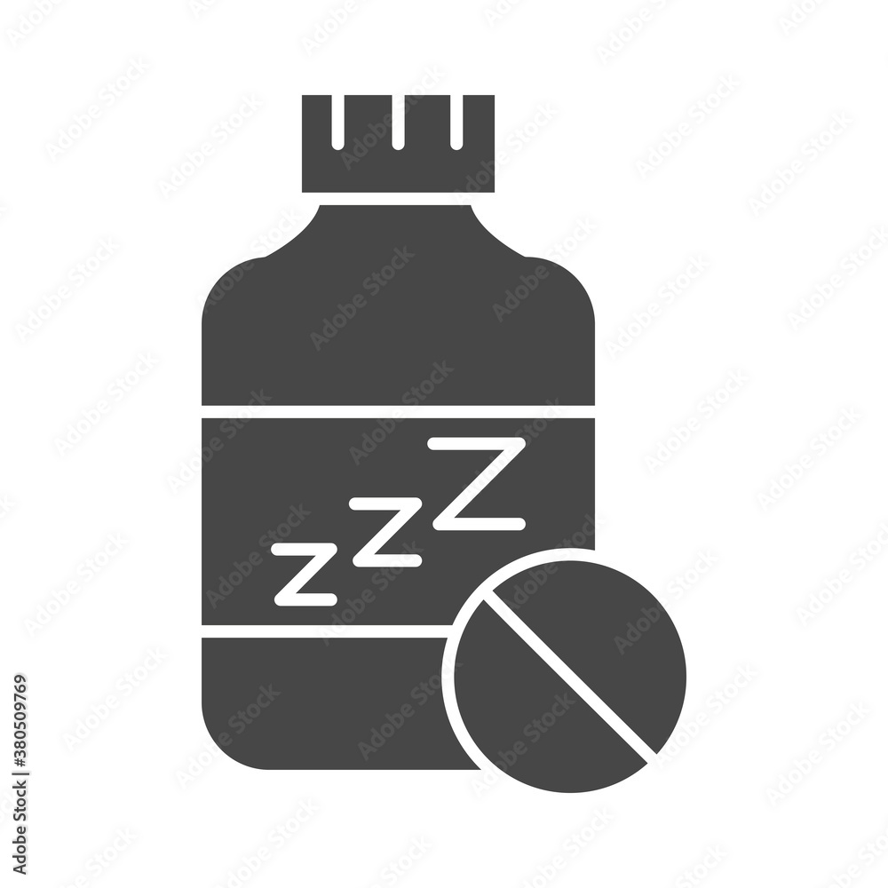 Naklejka premium insomnia, bottle medicine sleeping pills silhouette icon style