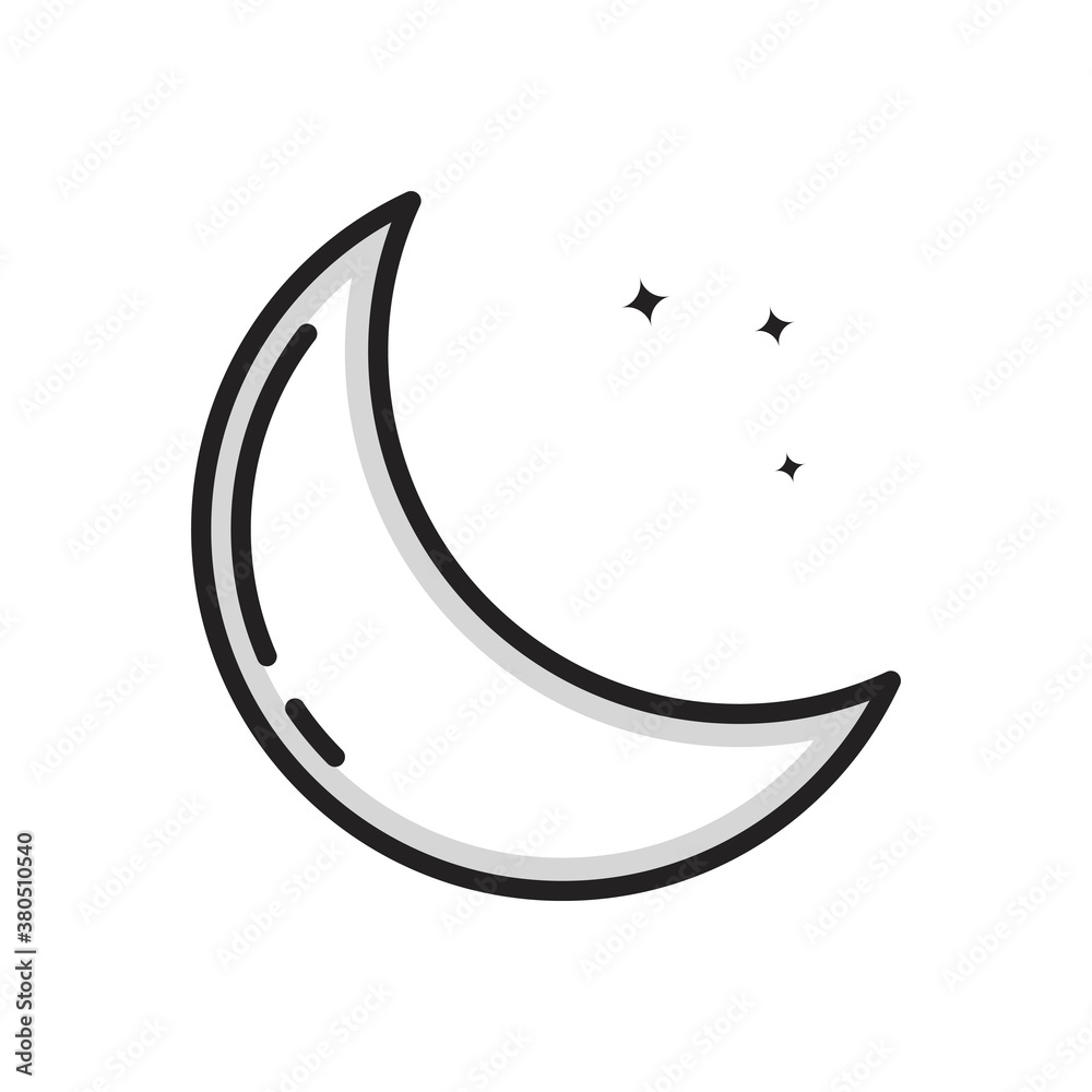 Obraz premium Moon Crescent Icon Cartoon Filled Line Style. Moon Night Astronomy Space Logo Vector Illustration. Space Element Sticker