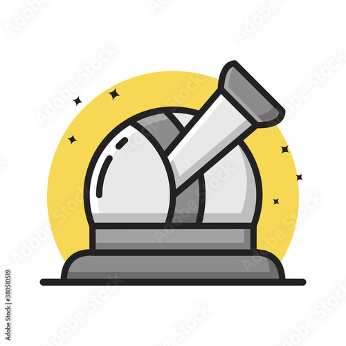 Astronomy Telescope Room Icon Cartoon Filled Line Style. Binocular Scope Tool Scientific Logo Vector Illustration. Geograpghy Education Sticker photo