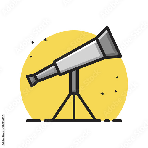 Telescope Astronomy Icon Cartoon Filled Line Style. Binocular Scope Planetary Astronomy Logo Vector Illustration. Astrology Element Sticker