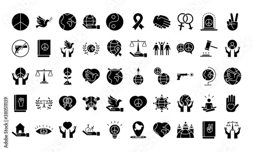 bundle of fifty human rights silhouette style set icons