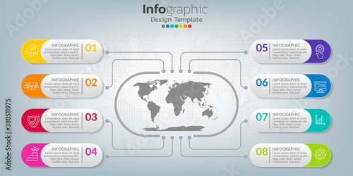 Infographic in business concept with 8 options, steps or processes.