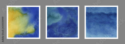 blue and yellow watercolor texture background set