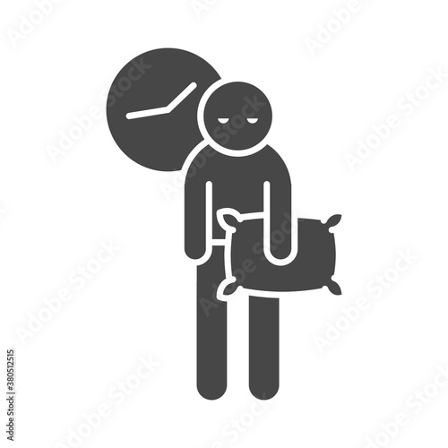 insomnia, person sleepless with pillow in hand silhouette icon style