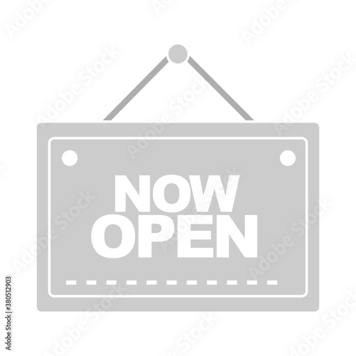 hanging gray now open sign board door flat icon