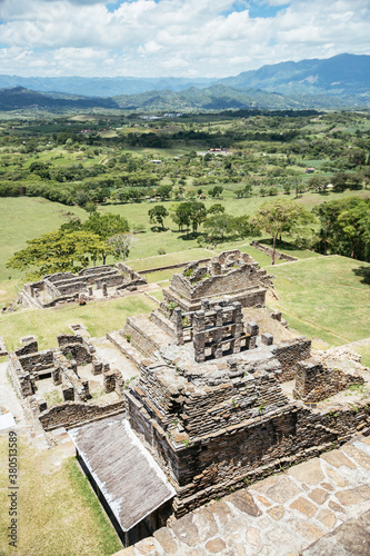 Aerial view of Tonina ancient pre-columbian ruins from a lookout photo