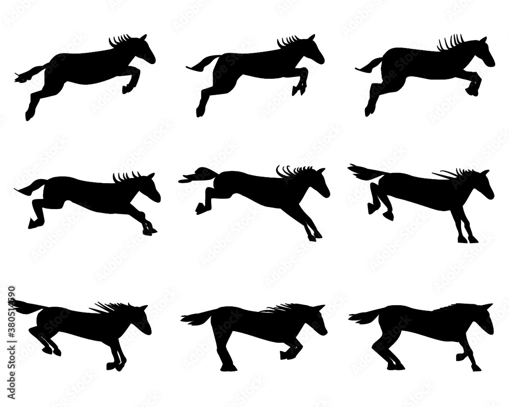 Fototapeta premium ジャンプする馬の動きのベクターイラスト