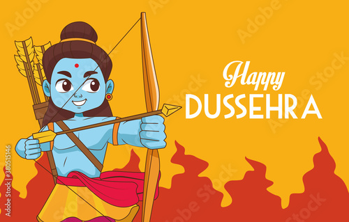 happy dussehra festival poster with blue rama character