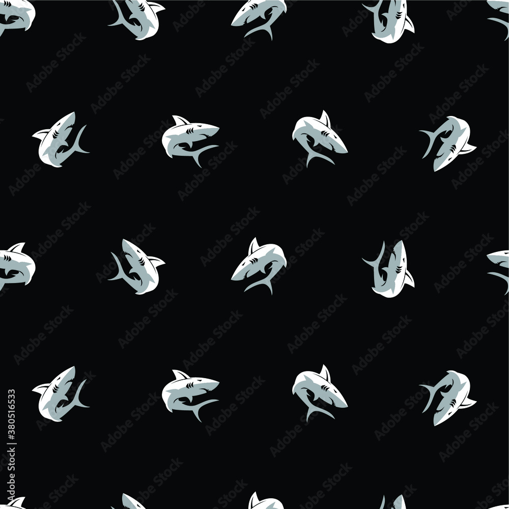 Fototapeta premium wild shark seamless pattern black and white background