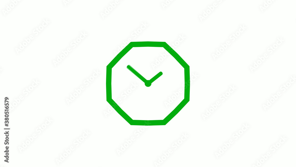 Green color 12 hours counting down clock icon on white background,clock icon