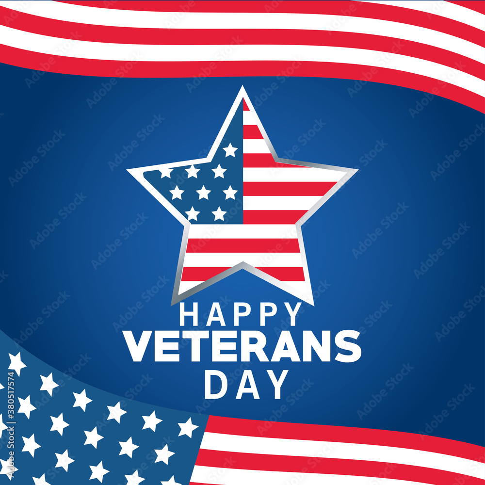 happy veterans day lettering with usa flag in star blue background happy veterans day lettering with usa flag in star blue background