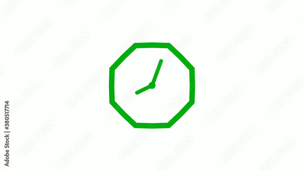 New green color 12 hours counting down clock icon on white background,clock isolated without trick