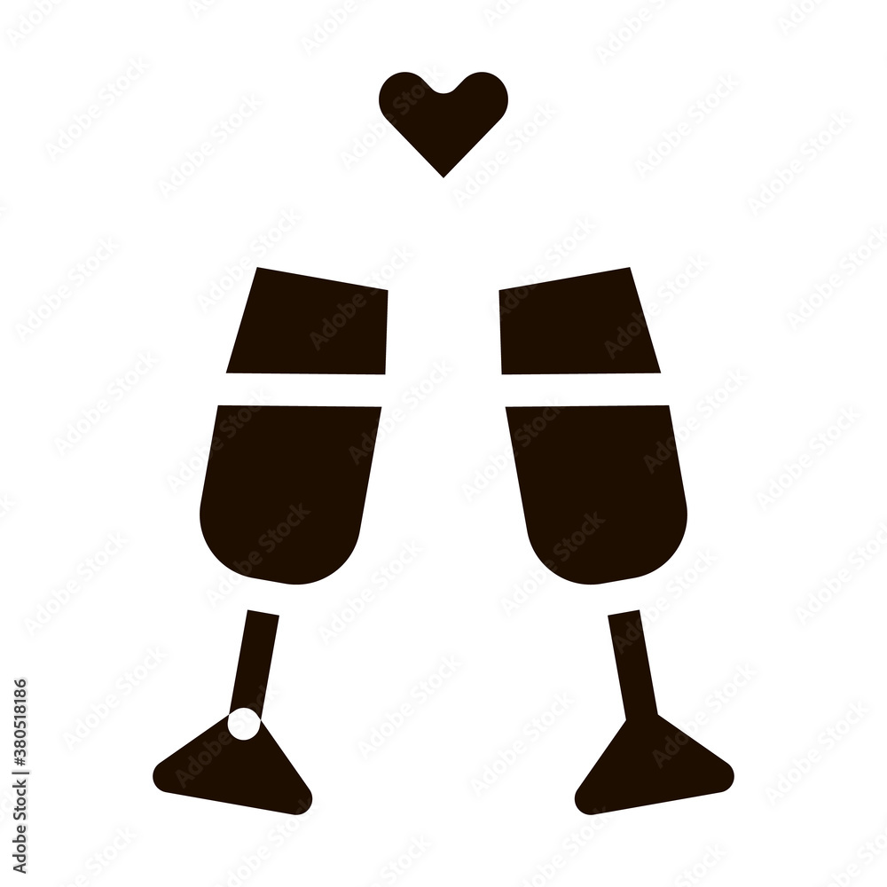 Champagne Glasses Wedding Ceremony glyph icon . Champagne Glasses And Love Symbol Heart Pictogram. Party Preparation And Marriage Template Monochrome Illustration Champagne Glasses Wedding Ceremony glyph icon . Champagne Glasses And Love Symbol Heart Pictogram. Party Preparation And Marriage Template Monochrome Illustration