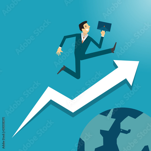 Business illustration concept of businessman is pushing the start. business concept illustration.