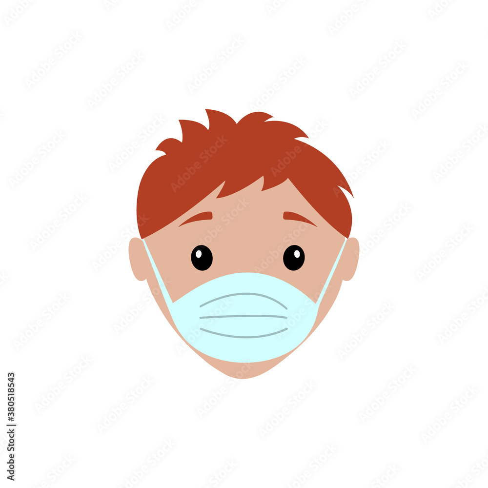 Boy in medical mask. Coronavirus. Vector illustration in flat style.