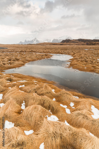 Grassy plateau full of meandering channels photo