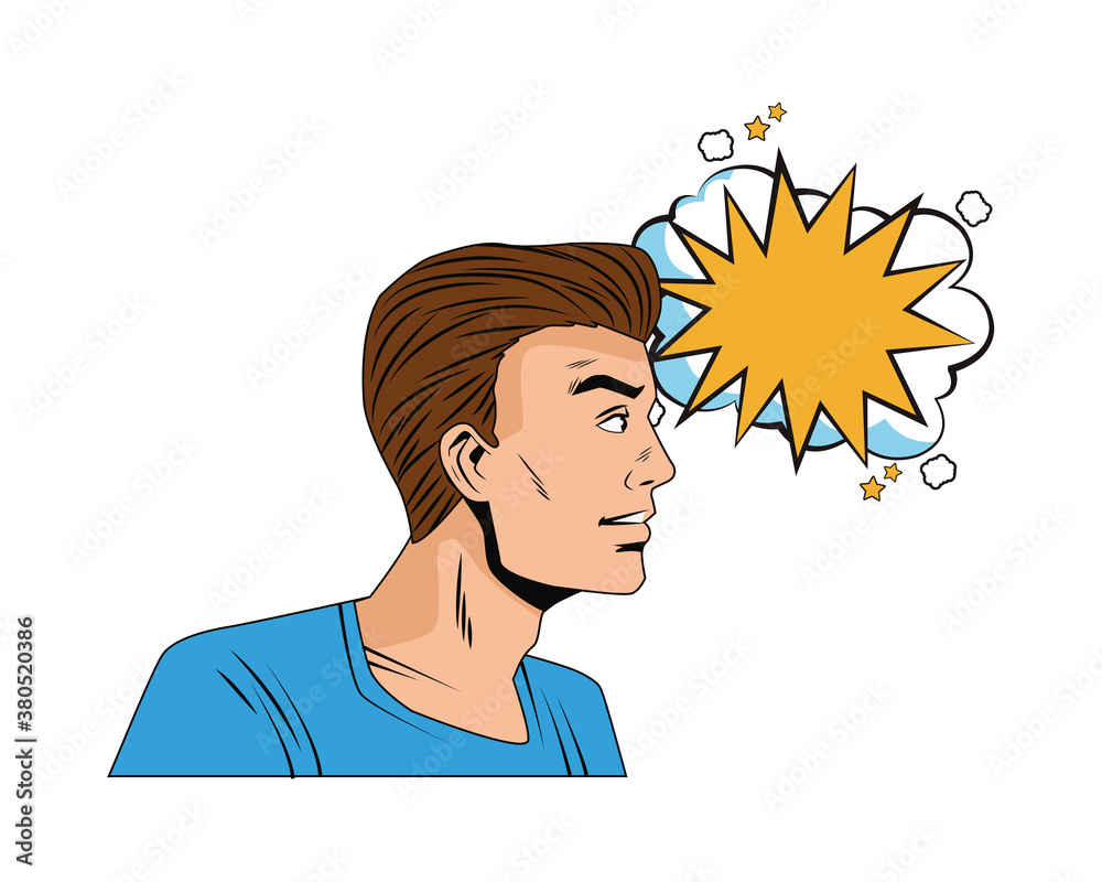Fotografie angry man profile with expression cloud pop art style character
