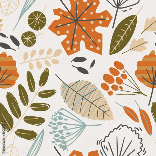 Seamless pattern with autumn leaves. Herbarium. Fall spirit.