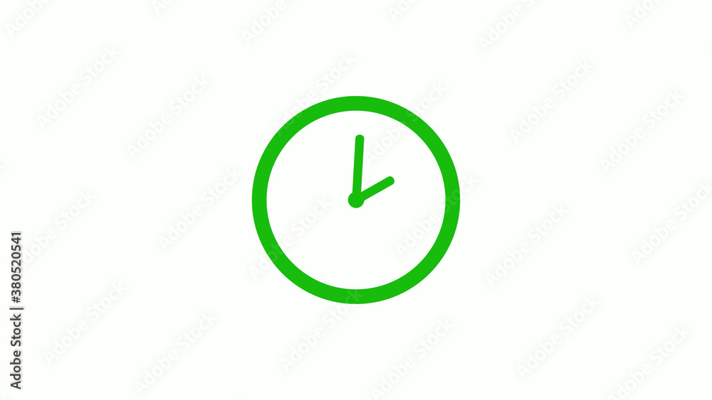 Green color circle 12 hours clock icon on white background,clock icon without trick Green color circle 12 hours clock icon on white background,clock icon without trick