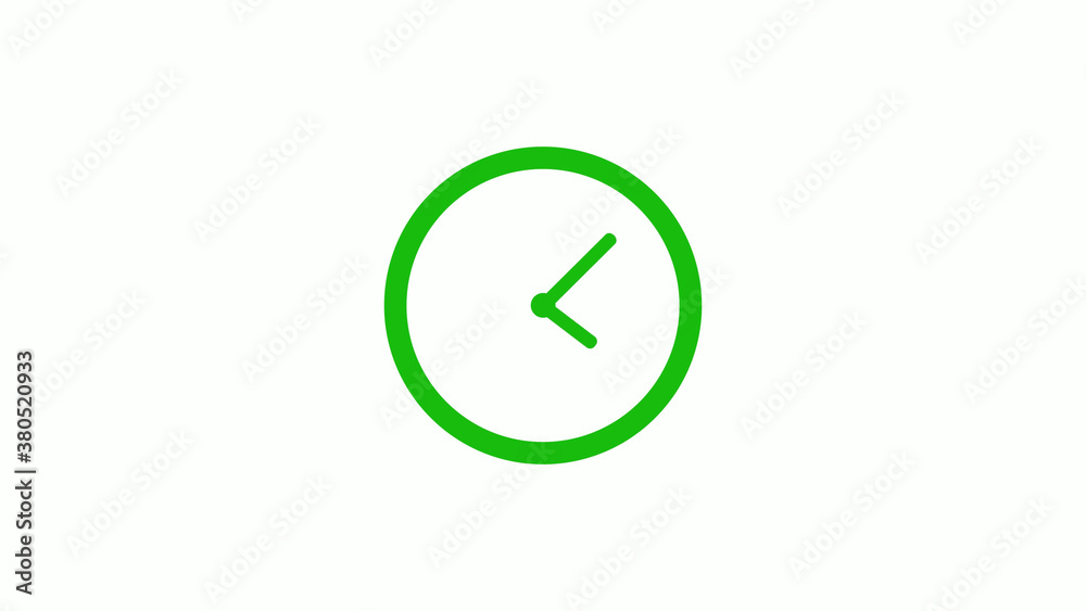 Green color circle 12 hours clock icon on white background,clock icon without trick Green color circle 12 hours clock icon on white background,clock icon without trick