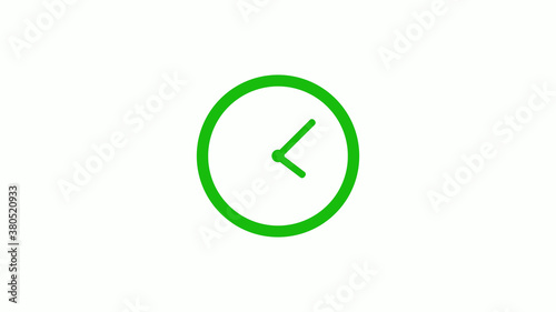 Green color circle 12 hours clock icon on white background,clock icon without trick