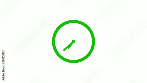 Green color circle 12 hours clockicon on white background,clock icon