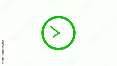 Green color circle 12 hours clockicon on white background,clock icon