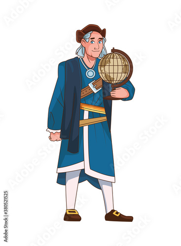 Christopher Columbus with world maps character