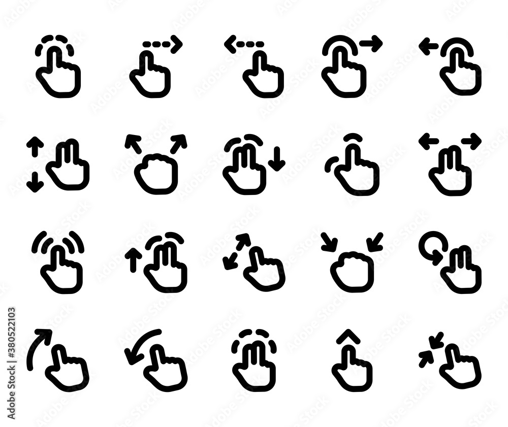 Gesture Line Icon Set . Click, Touch, Press, Drag Icon - Vector Illustration . Gesture Line Icon Set . Click, Touch, Press, Drag Icon - Vector Illustration .