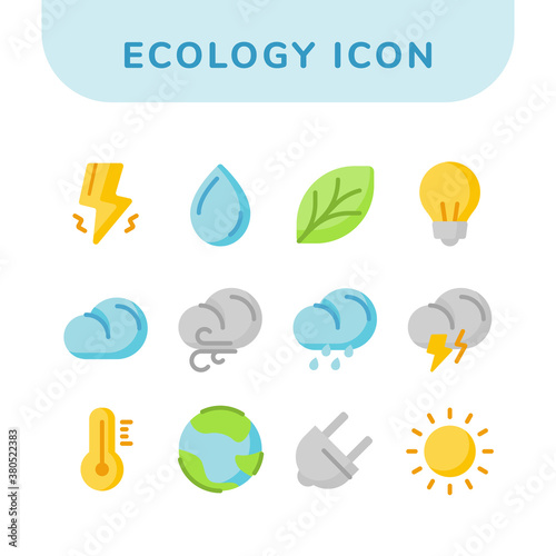 ecology icon set collections pack with outline style and modern flat color style theme