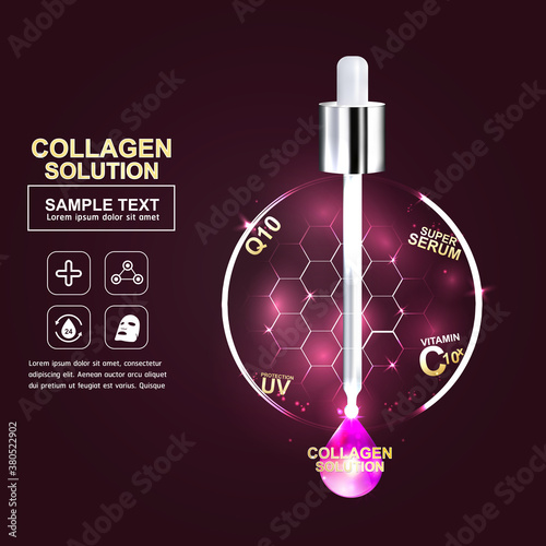 Collagen Serum and Vitamin Background Concept Skin Care Cosmetic.