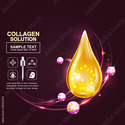 Collagen Serum and Vitamin Background Concept Skin Care Cosmetic.