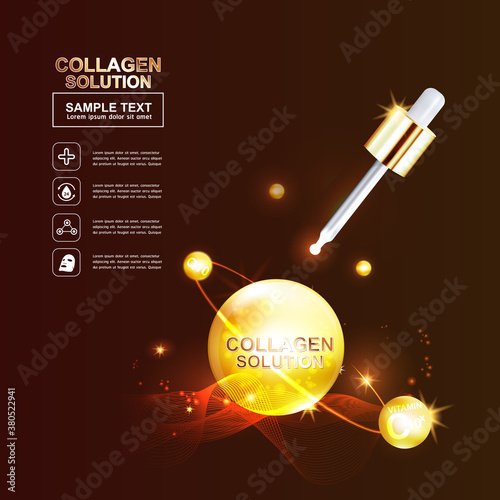 Collagen Serum and Vitamin Background Concept Skin Care Cosmetic.