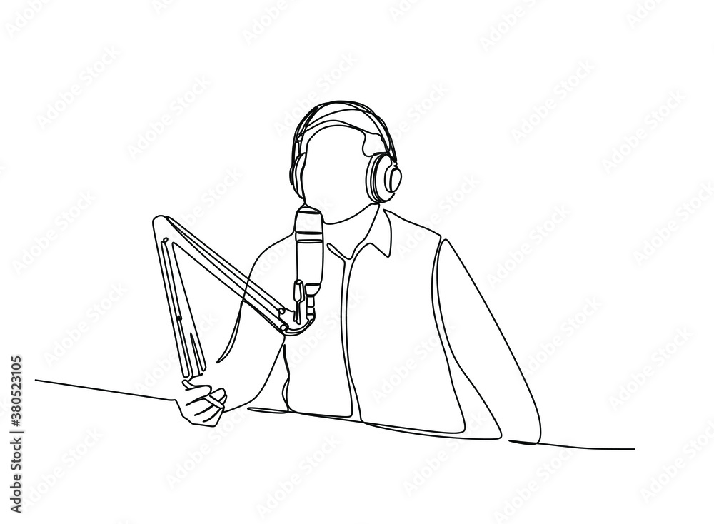 A man doing radio broadcast. Continuous single line drawing vector  illustration Stock Vector | Adobe Stock