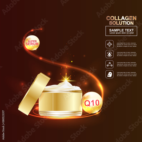 Collagen Serum and Vitamin Background Concept Skin Care Cosmetic.