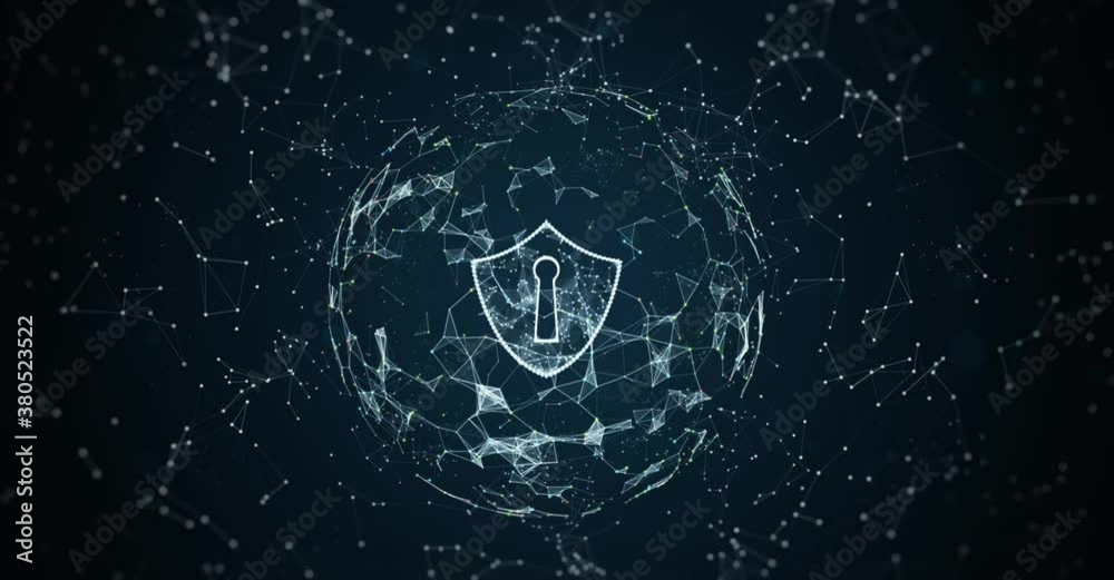 Shield icon on secure global network, Cyber security and information network protection, Future technology network for business and internet marketing background concept