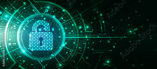 2d illustration Safety concept: Closed Padlock on digital background

