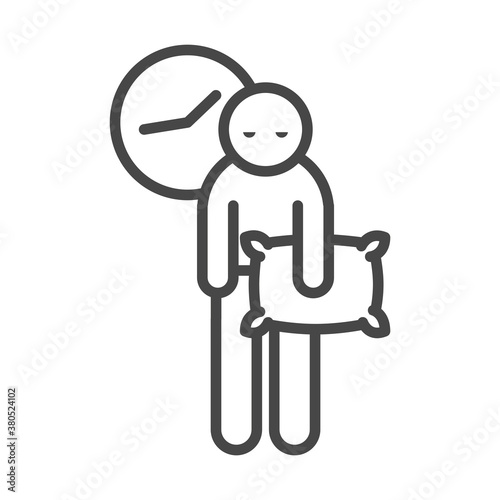insomnia, person sleepless with pillow in hand linear icon style