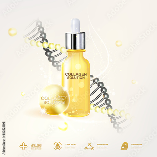 Collagen Serum and Vitamin Background Concept Skin Care Cosmetic.