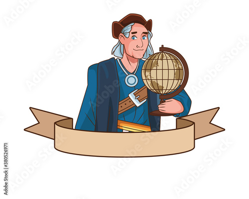 Christopher Columbus with world maps character