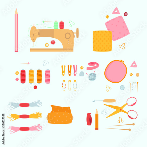 sewing needlework accessories elements hand drawn