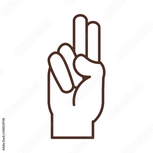 sign language hand gesture indicating u letter, line icon
